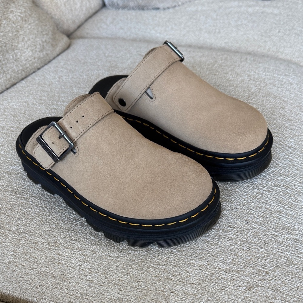 Dr. Martens Beige Savannah Tan Zebzag Suede Slingback Mule Clog